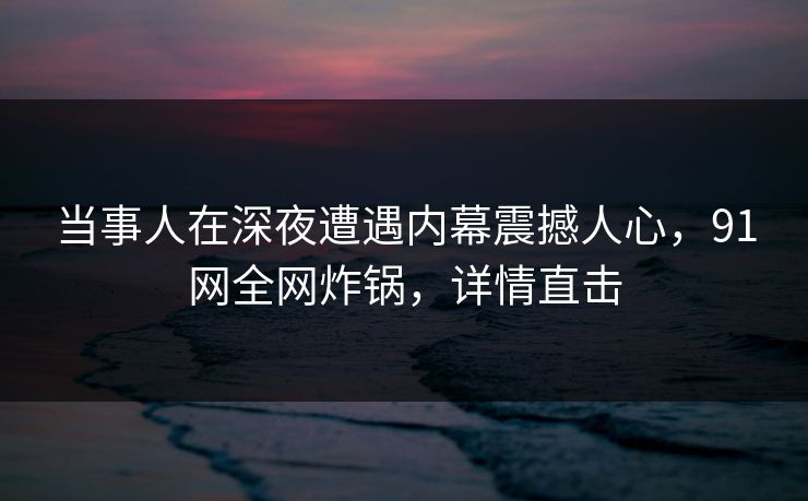 当事人在深夜遭遇内幕震撼人心，91网全网炸锅，详情直击
